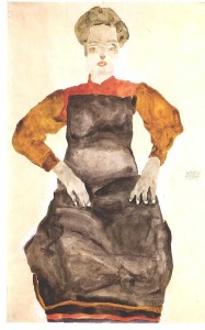 Schiele_-_Sitzendes_Mädchen_mit_schwarzer_Schürze_-_1911
